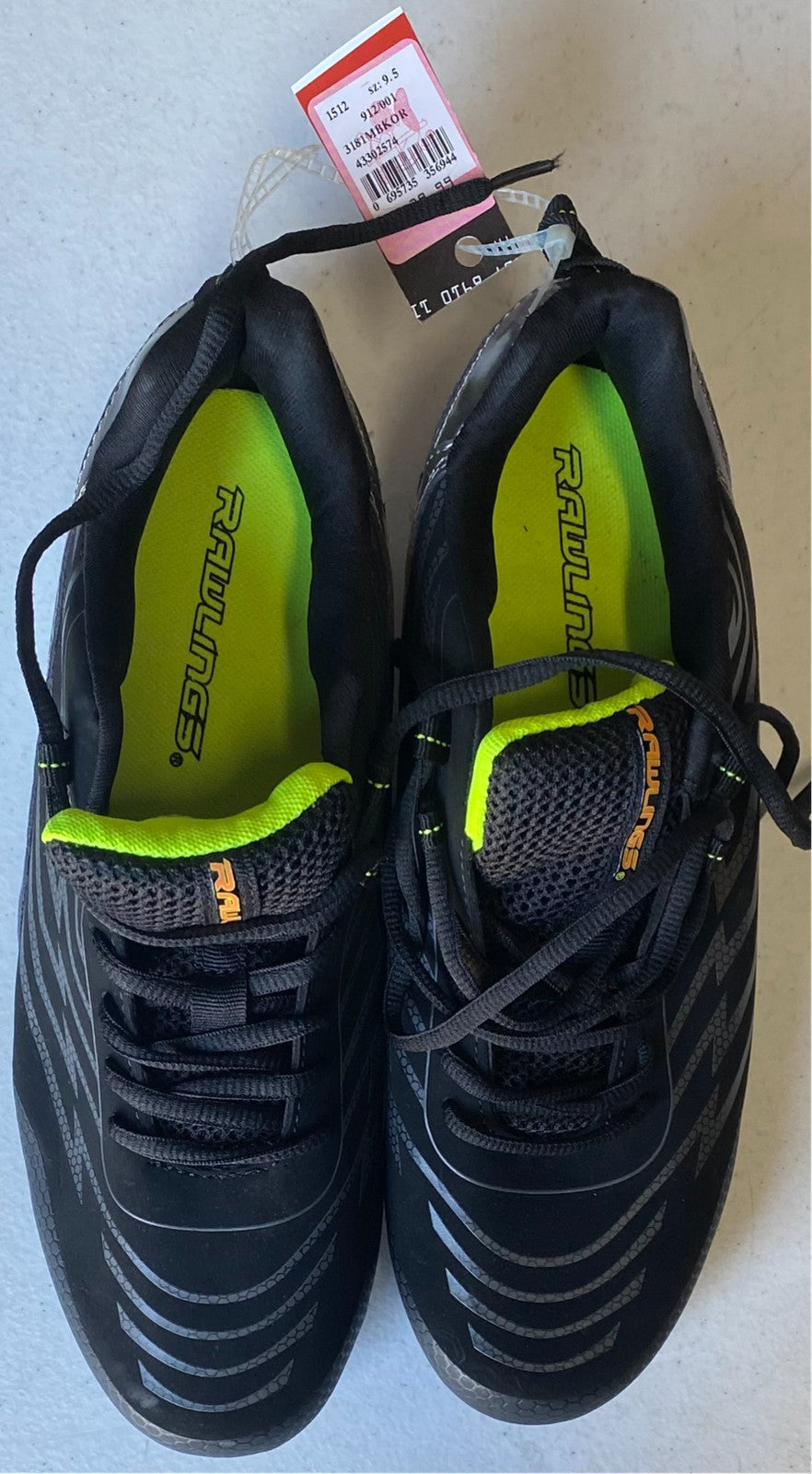 New RAWLINGS Men's Size 9.5 BASEBALL CLEATS Black w/ Neon Yellow NWT Softball